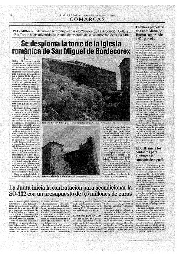 Se desploma la torre de la iglesia románica de San Miguel de Bordecorex